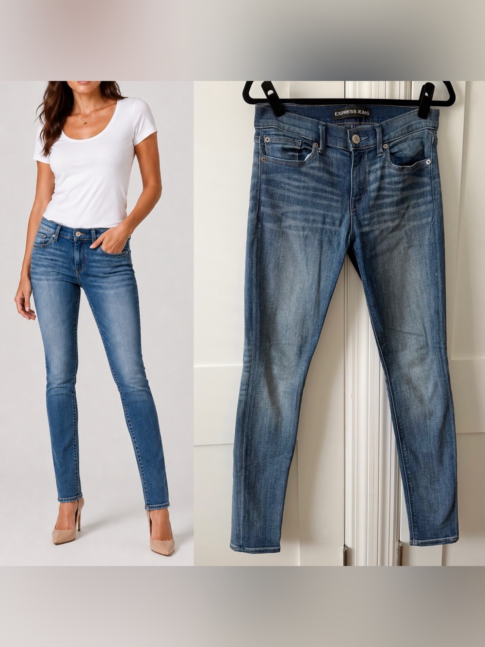 Express Jeans Legging Mid Rise Stretch Skinny Jeans Blue Medium Wash Sz 4R